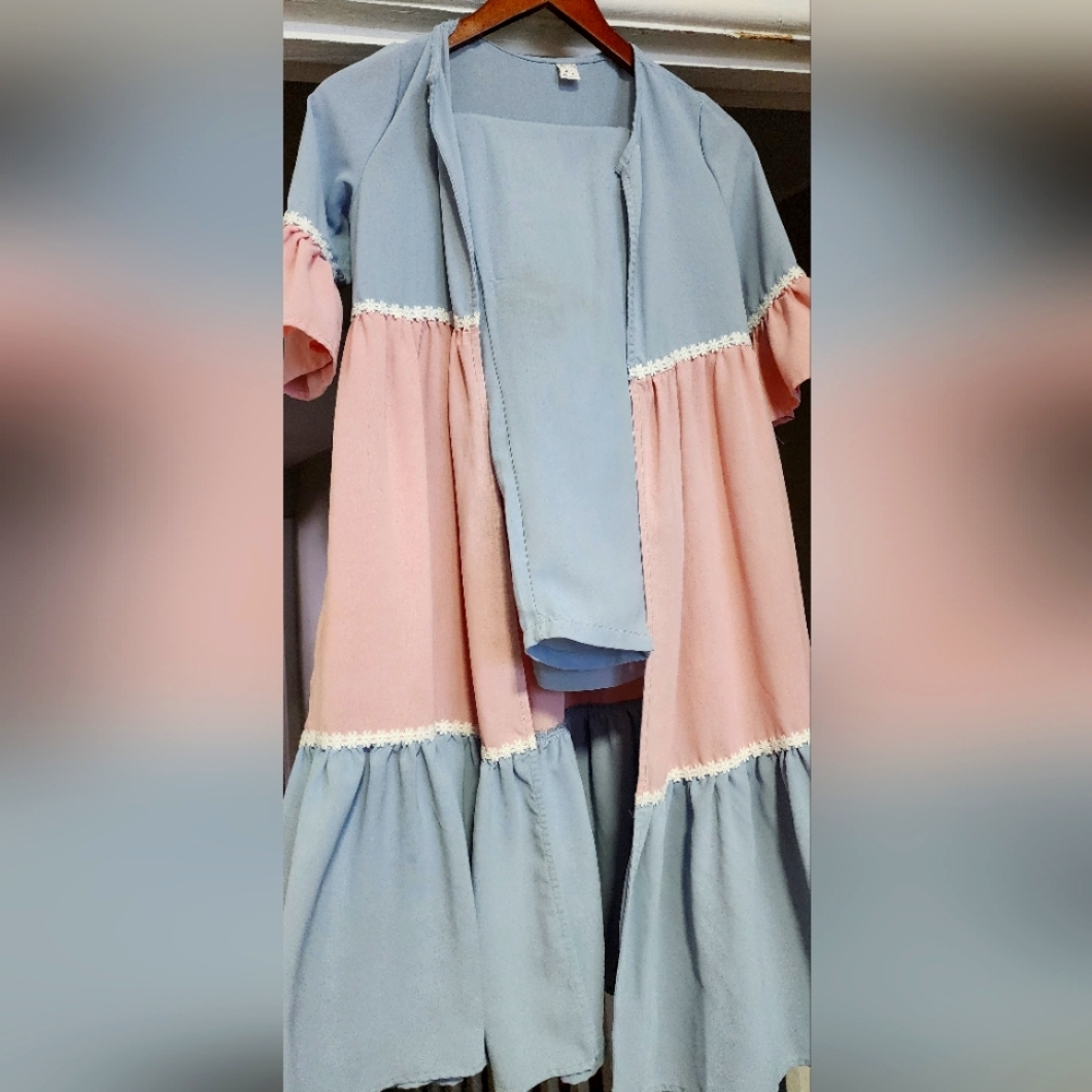 Light Blue Open Cardigan With Pants